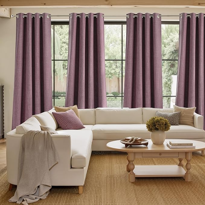 NICETOWN Short Faux Linen Greyish Purple Blackout Curtains 63 inches Long - Image 4