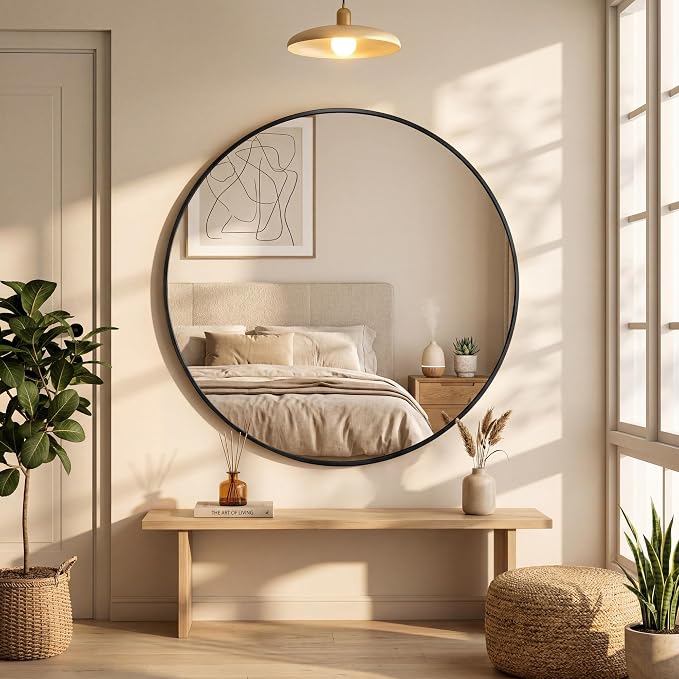 OLIXIS 36 Inch Black Round Bathroom Wall Mirror, Round Bathroom Mirrors - Image 7