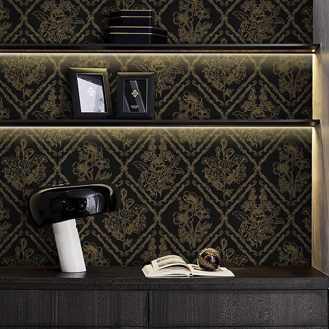 Toduso Peel and Stick Wallpaper Vintage Wall Paper Boho Contact Paper Black and - Image 3