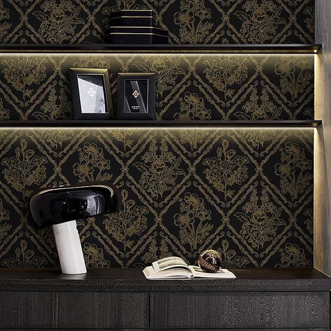 Toduso Peel and Stick Wallpaper Vintage Wall Paper Boho Contact Paper Black and - Image 3