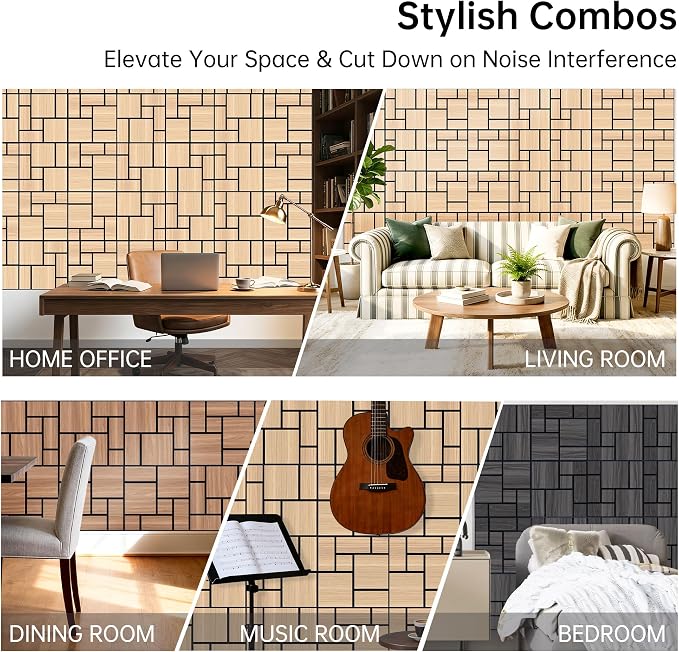 Mollywell Acoustic Panels, PVC Wood-Grain Decor, 12x12 Inch Carved Pattern - Image 6