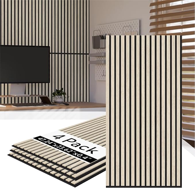 Olanglab Wood Slat Wall Panels 4 Pack, Acoustic Wall Panels, 47.24'' x 23.62" by Olanglab