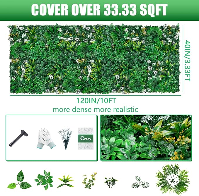 Grooy Artificial Hedge Grass Wall, Boxwood Panels 40"x120", UV Protected - Image 2