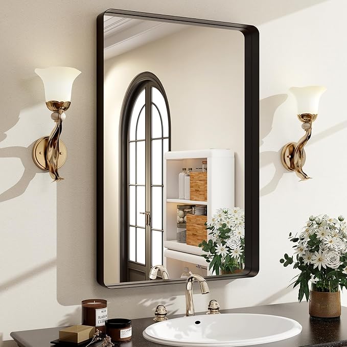 36x24 Inch Black Bathroom Mirror by EASLY
