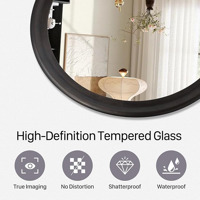 CULER Round Wall Mirrors 36 Inch, Wood Rustic Decorative Transitional Mirror - Image 7
