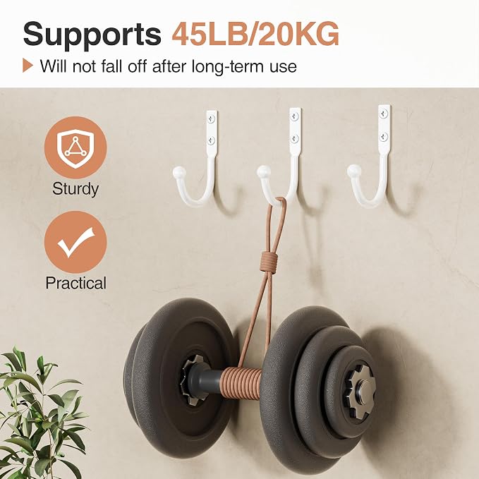 6 Pack Wall Hooks，Metal Hooks Hold up to 45 Lbs，Hooks Wall Mount - Image 2