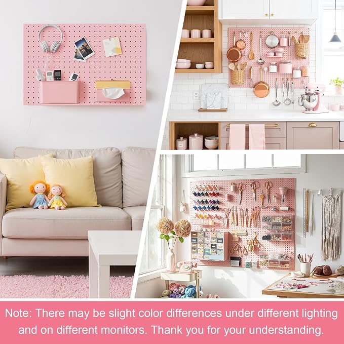 Peg Board, 3 Pack Metal Pegboard Panels Pink Pegboards Wall Organizer - Image 8