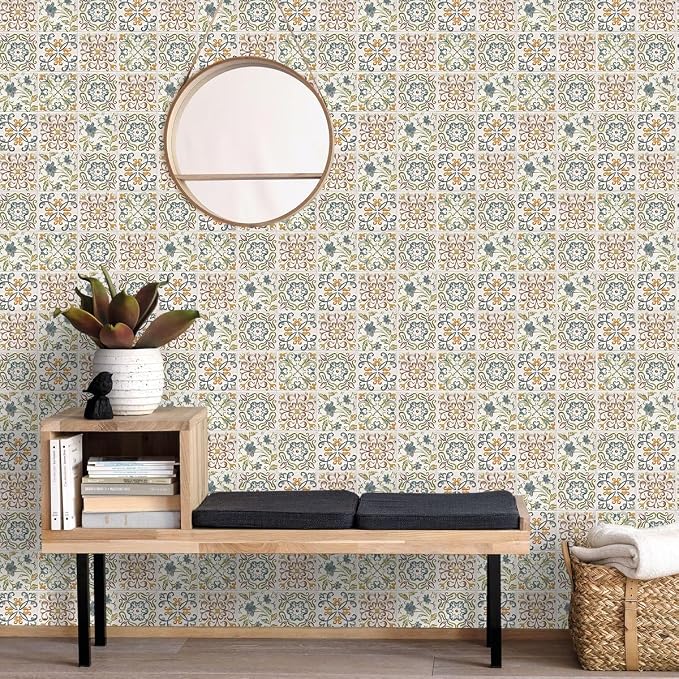 Wudnaye Bohemian Wallpaper Peel and Stick Faux Tile Contact Paper 17”×118” Tile - Image 9