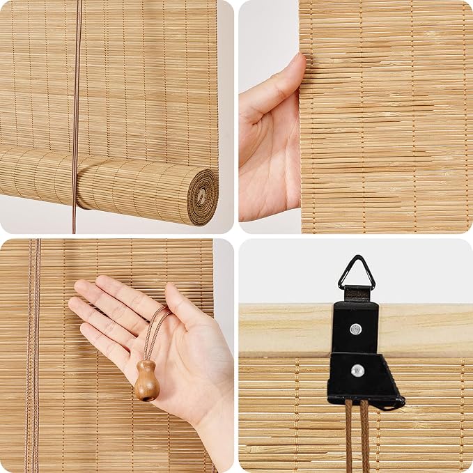 Bamboo Roll Up Shades for Windows 32Wx72L, Light Filtering Hanging Window Blinds - Image 3