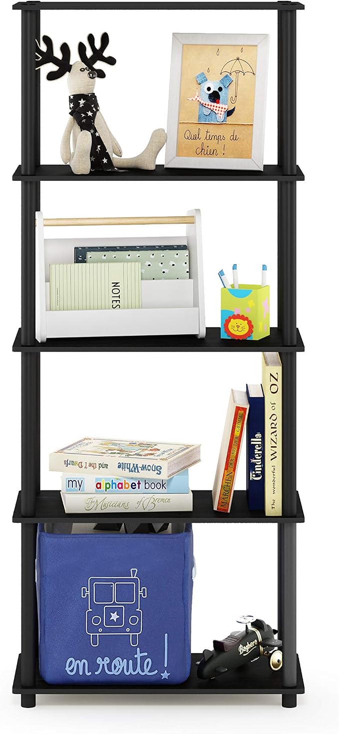 Furinno TURN-N-TUBE Storage Shelves, 5-Tier Book Shelf, Corner Shelf, Toolless - Image 3