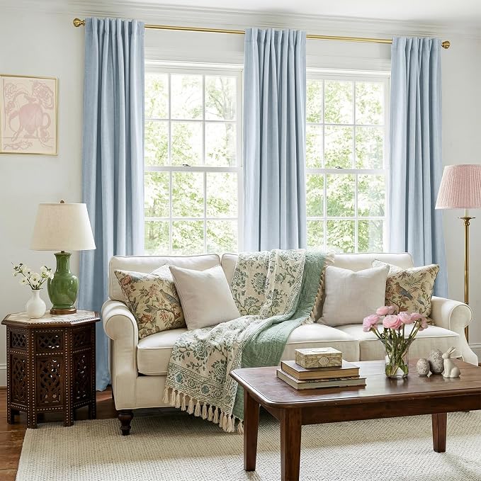 100% Blackout Shield Chambray Blue Linen Blackout Curtains - Image 5