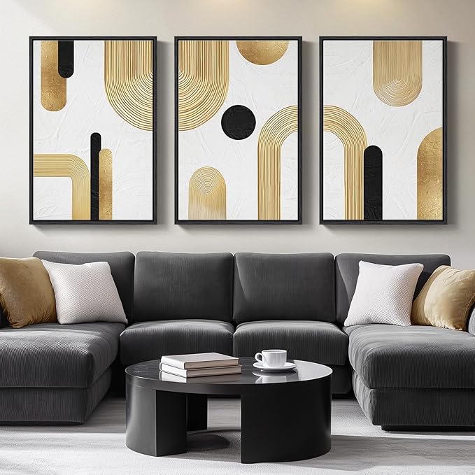 Large Framed Gold Abstract Geometric Wall Art by Cuspin