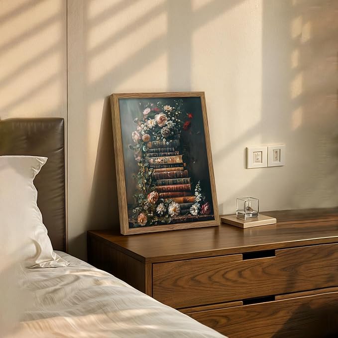 Vintage Framed Wall Art Flowers Books Canvas Prints, Dark Academia Wildflowers - Image 7