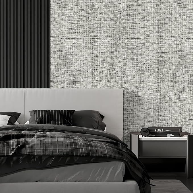 15.75"x590.6" Gray Grasscloth Wallpaper Peel and Stick Removable Textured Wall - Image 8