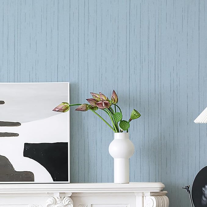 Dviolet 15.7in x 393in Blue Textured Fabric Wallpaper - Image 2
