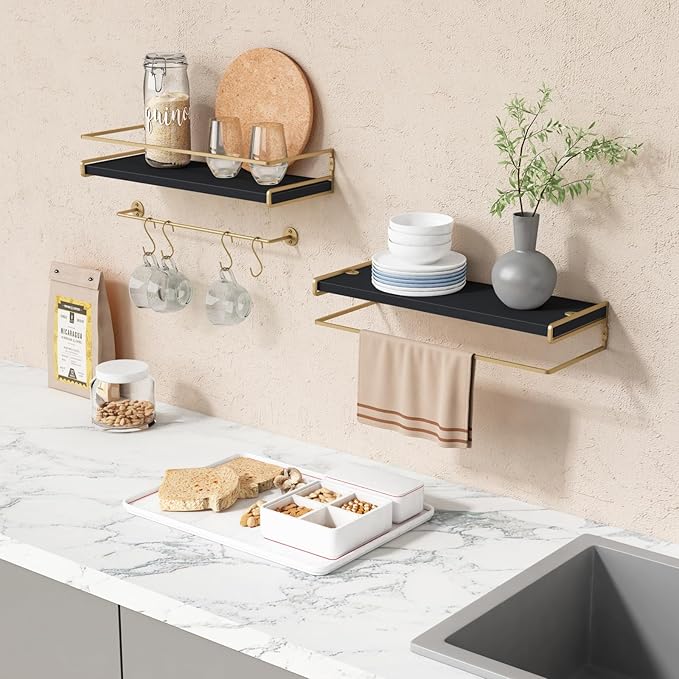 Forbena Black and Gold Bathroom Floating Shelves - Image 5