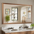 60x36 Inch Bathroom Mirror for Wall, Anti-Rust Walnut Wood Grain Metal Framed by Briivuemodernmirrors