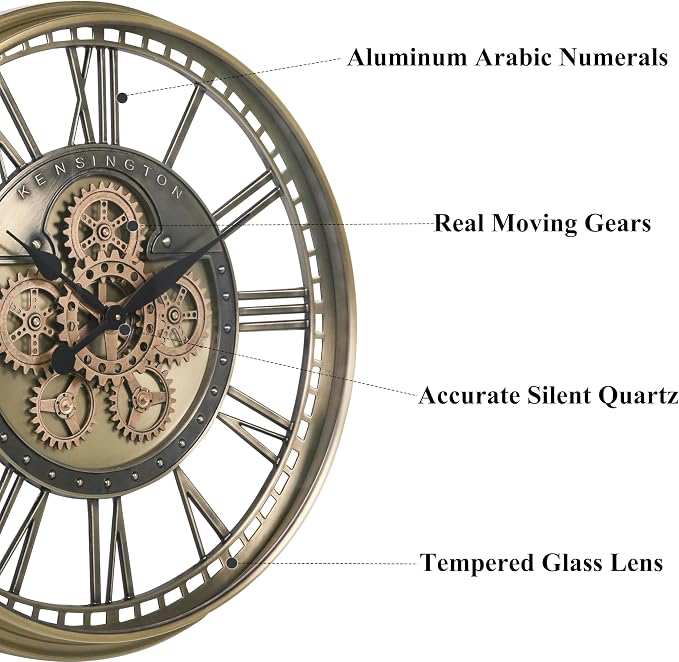 CLXEAST 28 Inch Gold Moving Gear Wall Clock - Image 3