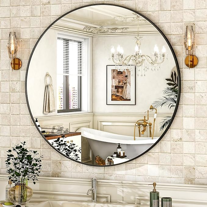 HARRITPURE Round Mirror 30 Black Wall Mounted Circle Mirrors Vanity Mirror - Image 2