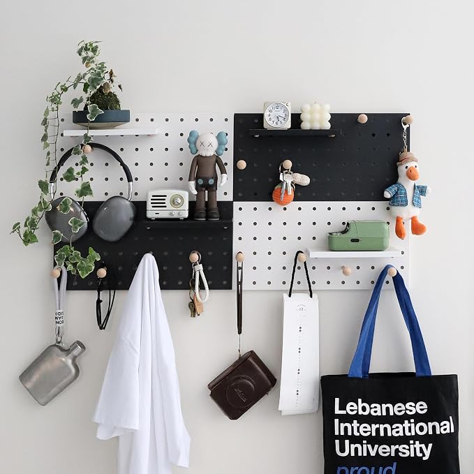 Wooden Pegboard Accessories Set: Modular Wall Hooks & Shelf - Image 6
