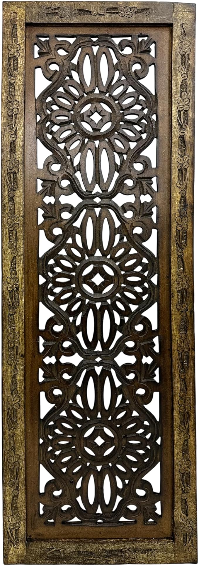 Floral Hand Carved Wooden Wall Panels Set of 2, Rustic Brown Decorative Wall Art - Image 4