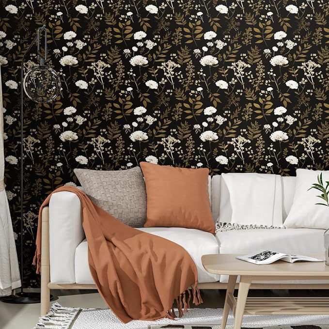 Laatse Dark Floral Wallpaper Peel and Stick Boho Wallpaper 17.5in x 393in - Image 3