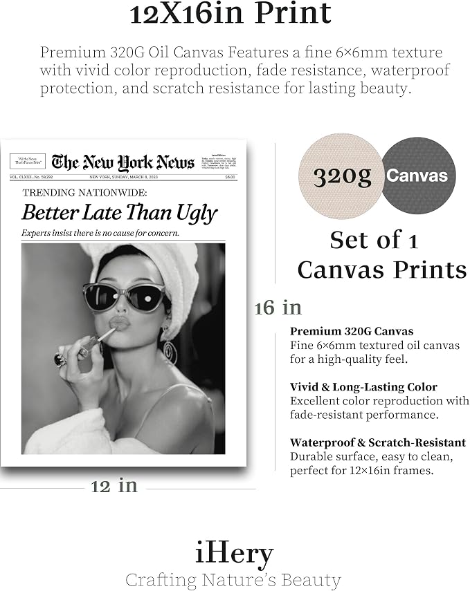 iHery Unframed Hepburn Newspaper Trendy 12x16 in Vintage Headline Canvas Print - Image 2