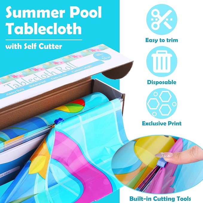 Kochorie 100 Ft x 54 Inch Swimming Pool Plastic Tablecloth Roll Pool Party - Image 3
