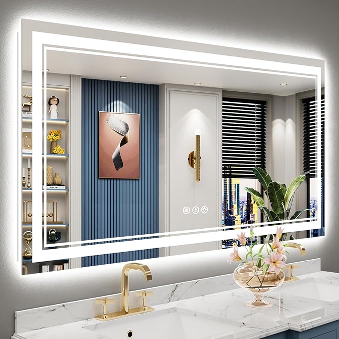 60x30 LED Bathroom Mirror with Lights, Backlit and Front Lit Anti-Fog Lighted by Awandee
