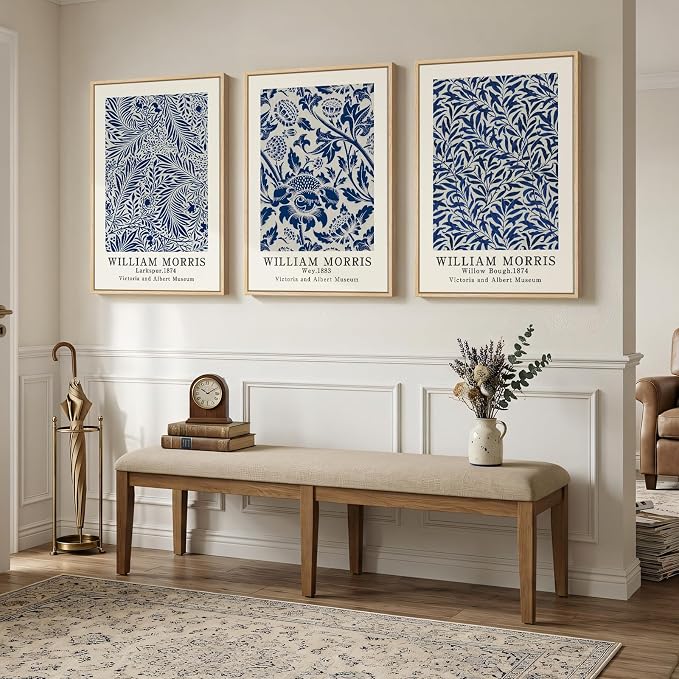 Large Framed Blue William Morris Wall Art Set of 3, Vintage Botanical Floral - Image 4