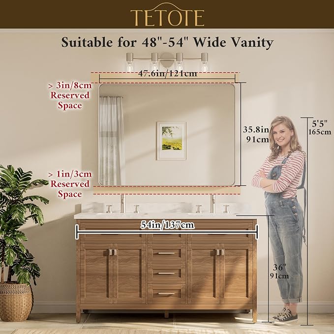 TETOTE 48 x 36 Inch Brushed Nickel Mirror - Image 8