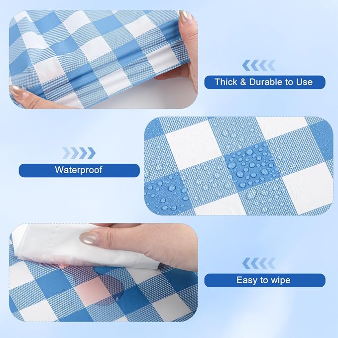Kochorie 54 Inch x 300 Ft Light Blue Checkered Plastic Table Cloth Roll - Image 3