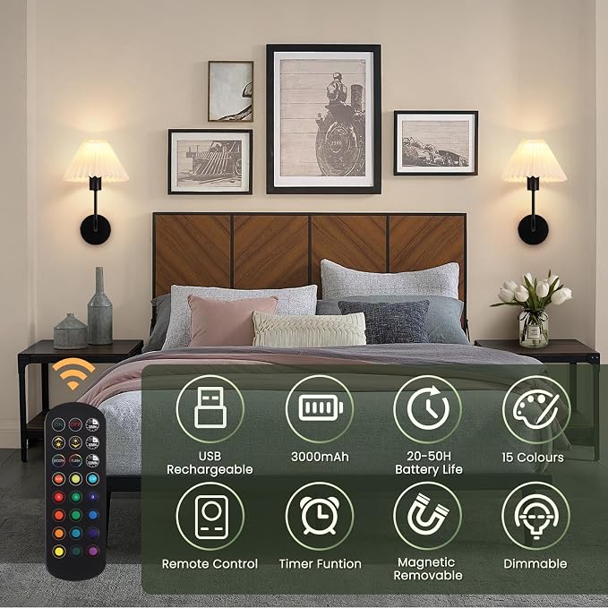 Rechargeable Battery Operated Wall Sconces Sets of 2, 15 Colors Wireless Wall - Image 3