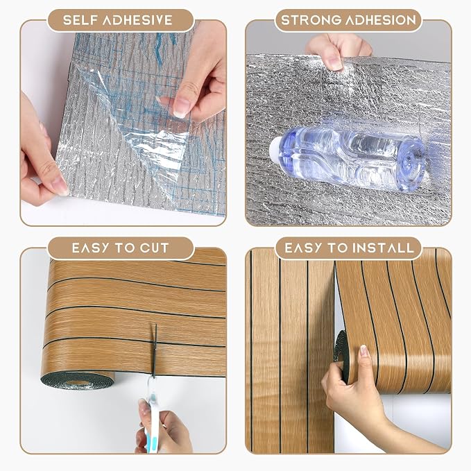 VEELIKE Honey Teak Wood Slat Wall Panels Peel and Stick Decorative Faux Wood - Image 8