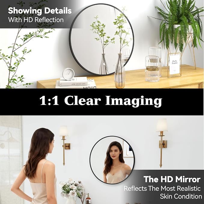 SCWF-GZ 20" Round Mirror Circle Wall Mounted Hanging or Against Wall Metal - Image 4