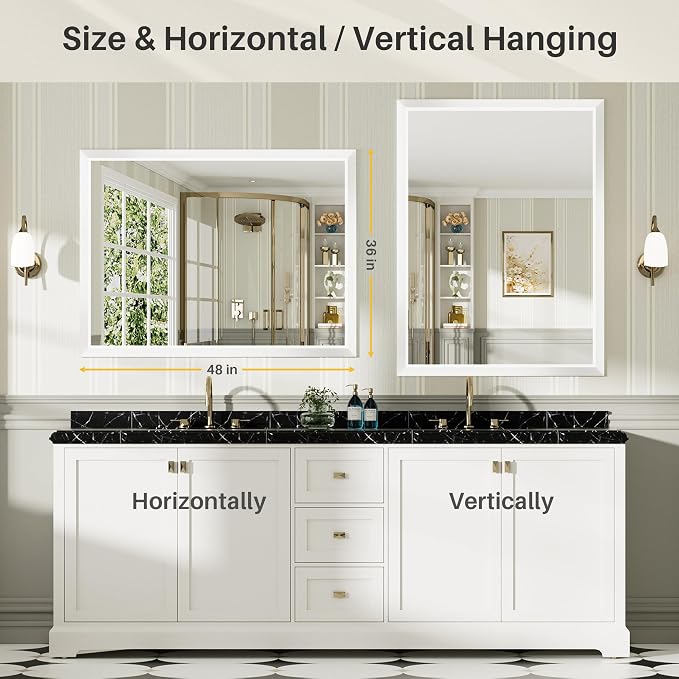 48x36 Inch White Bathroom Mirror - Image 6