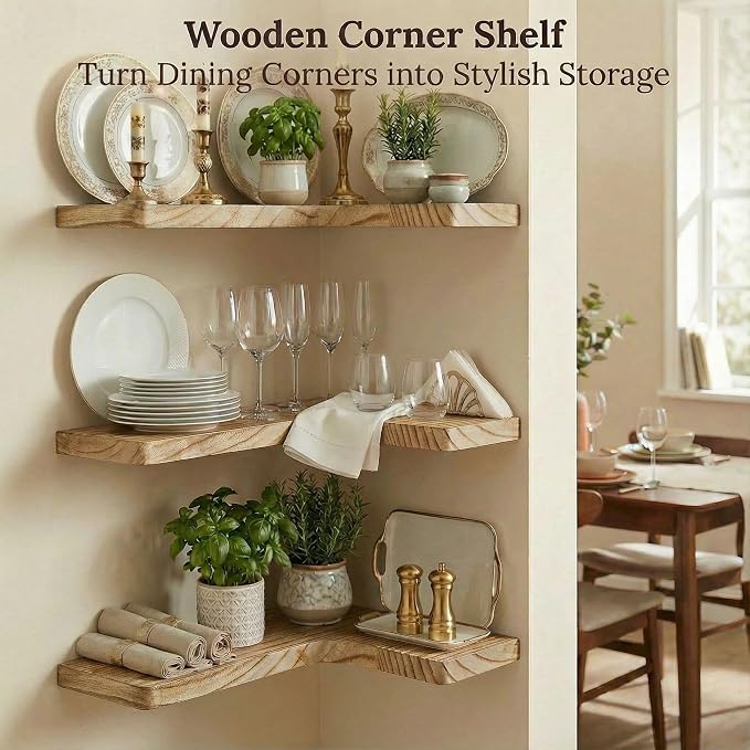 16 Inch Solid Wood Floating Corner Shelves 3 Pack - Image 5