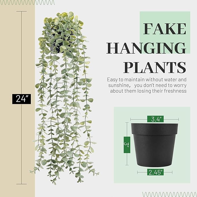 Der Rose 1Pcs Fake Plants Hanging Artificial Potted Faux Eucalyptus Plants - Image 3