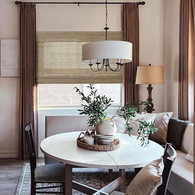 TWOPAGES Natural Woven No Drill Roman Shades, Custom Cordless Blackout Bamboo - Image 2