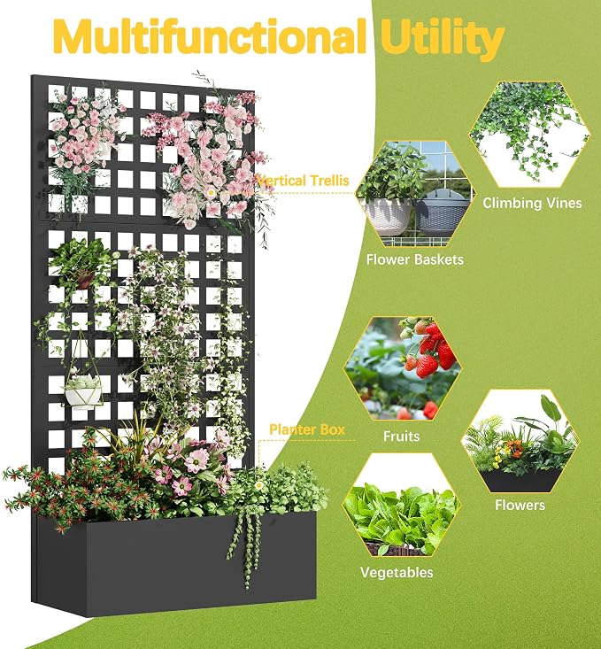 Metal Planter Box with Trellis, Planter Box Trellis with Privacy Screen and - Image 5