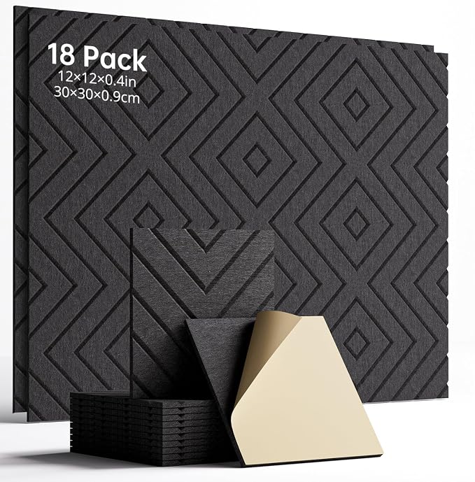 Sound Proof Foam Panels for Walls, 18 Pack Self-Adhesive Acoustic Panels by Woovio