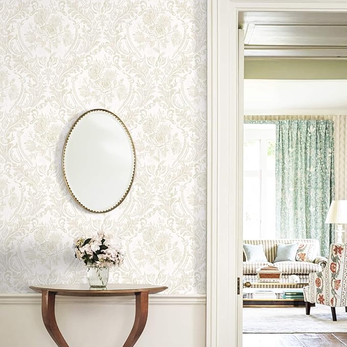 Ismoon Floral Peel and Stick Wallpaper Vintage Beige Contact Paper Boho - Image 3