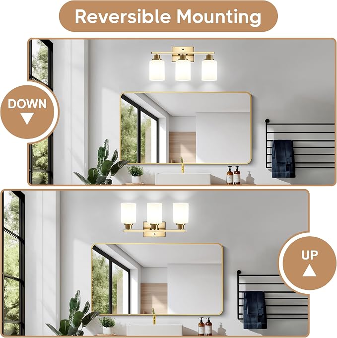 Ascher Bathroom Light Fixtures, 3-Light Vanity Light Over Mirror, Wall Lamp - Image 8