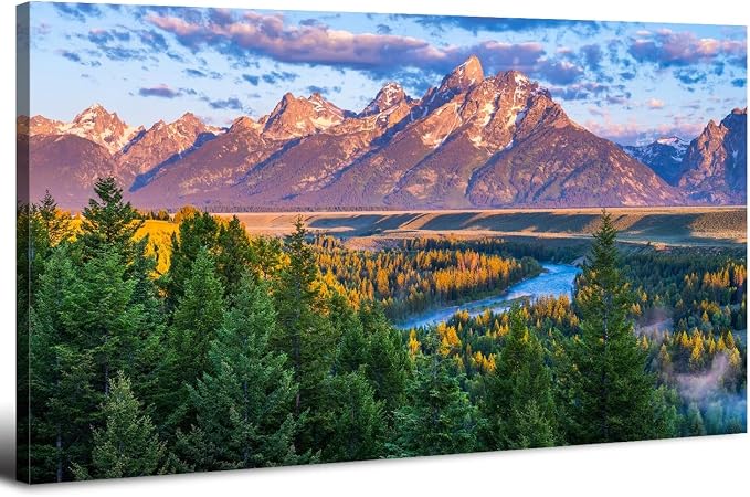 AIYISU Grand Teton Mountain Wall Art Sunset Nature National Park Posters Oxbow by HOME