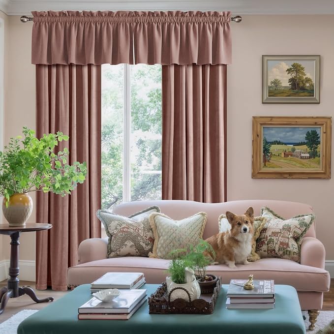 NICETOWN Velvet Cafe Windows Valance, Dusty Rose Pink Window Treatment - Image 4