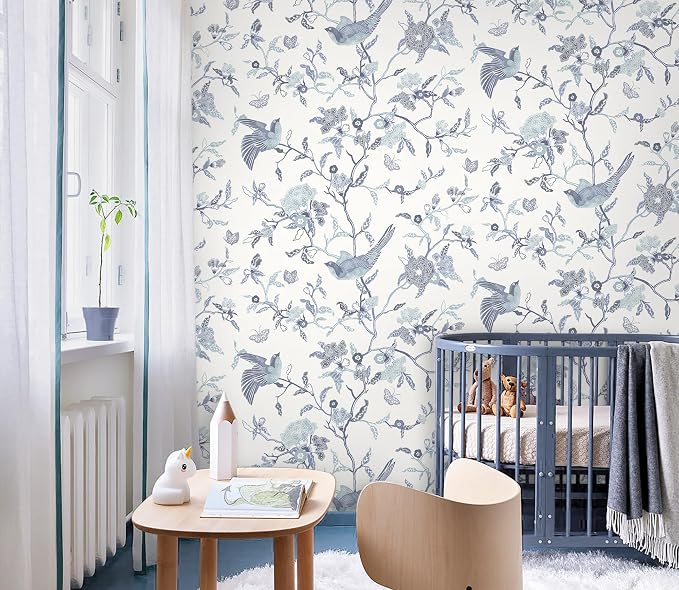 Timeet Peel and Stick Wallpaper Vintage Floral Contact Paper Blue and White - Image 4