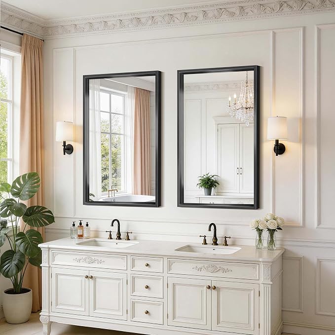 Black Framed Mirror 24"x42", Brushed Black Bathroom Mirrors - Image 2