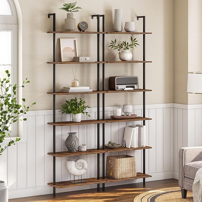 HOOBRO DIY Ladder Shelf, 6-Tier Wall Mounted Bookshelf, Office Vertical Bookcase - Image 4