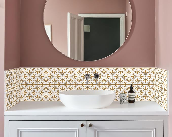 FLFK Wallpaper Border Gold and White Patterns Peel and Stick Wall Border Self - Image 5