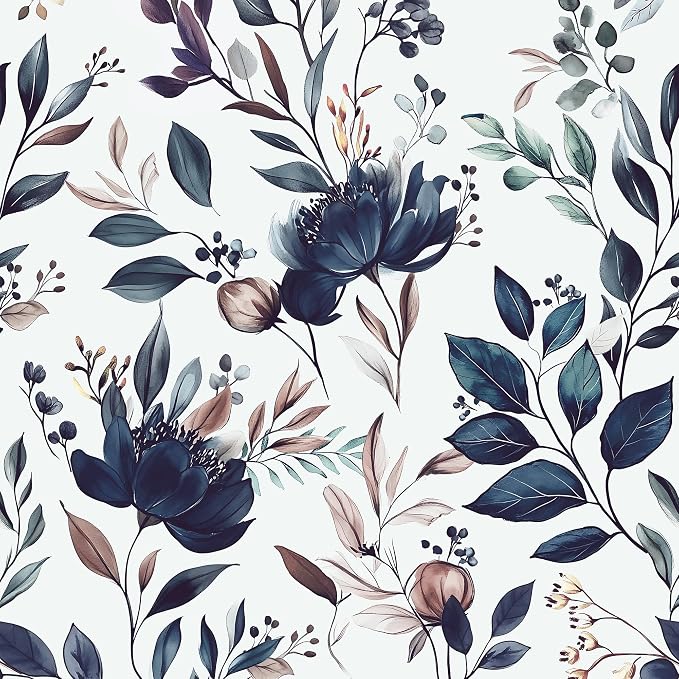 Yasinet Navy Blue Peel and Stick Wallpaper Blue Floral Wallpaper Vintage by Yasinet